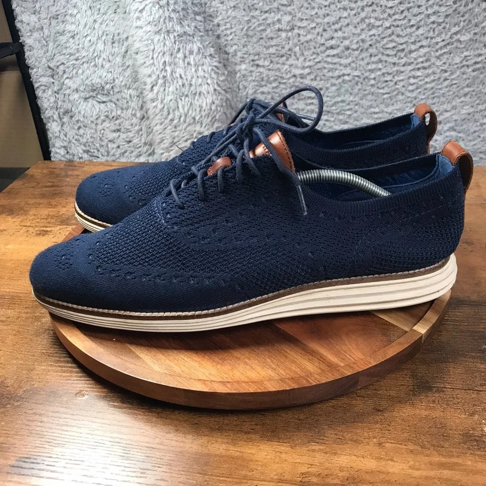 Cole Haan OriginalGrand Stitchlite Wingtip Oxford Mens 12M Blue Knit‎ Sneaker